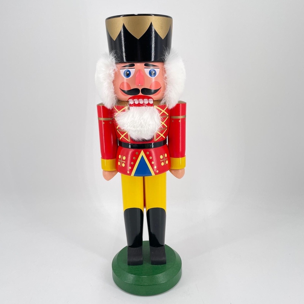 HODREWA Legler Erzgebirge Authentic Wood German King Nutcracker Crown Red 12.5"